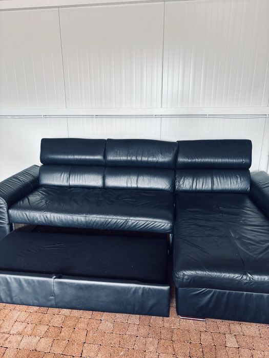 Narożnik ze skóry naturalnej z funkcją spania