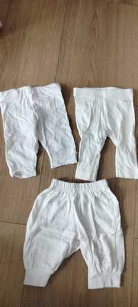 3szt legginsy spodenki białe 0-6mcy