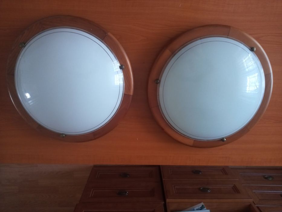 Zestaw 2 plafony fi 36 E27 2x60W drewno+szkło mleczne
