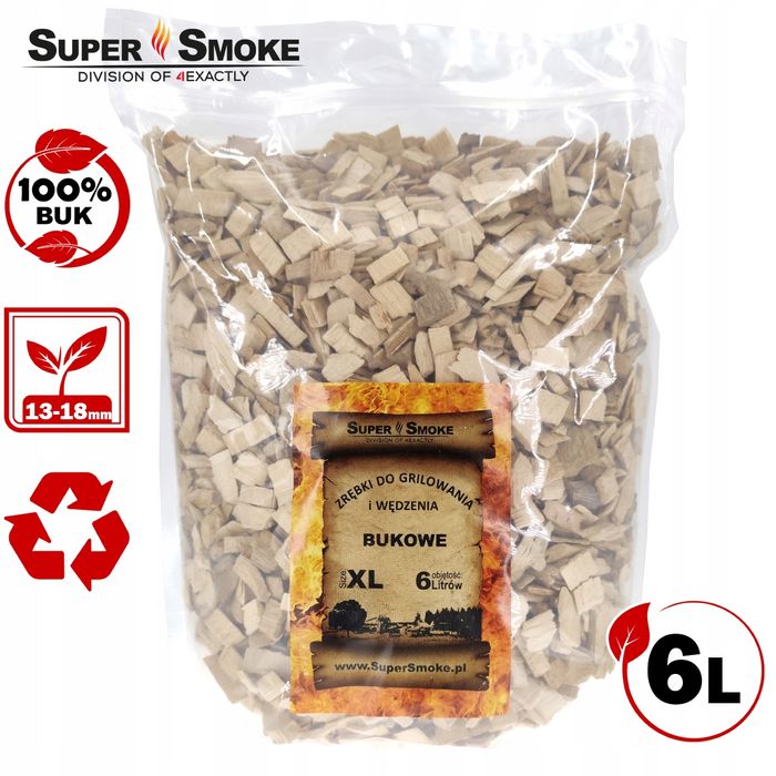 Zrębki Wędzarnicze Super Smoke BUK KL-13 (12-18mm) XL 6 Litrów Doypack