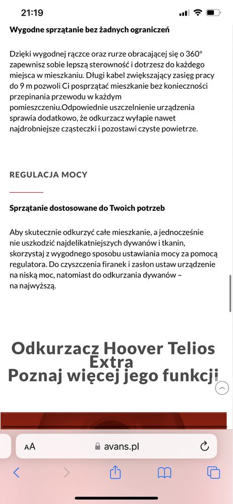 Odkurzacz telios Odkurzacz Hoover Telios Plus TE70_TE75011