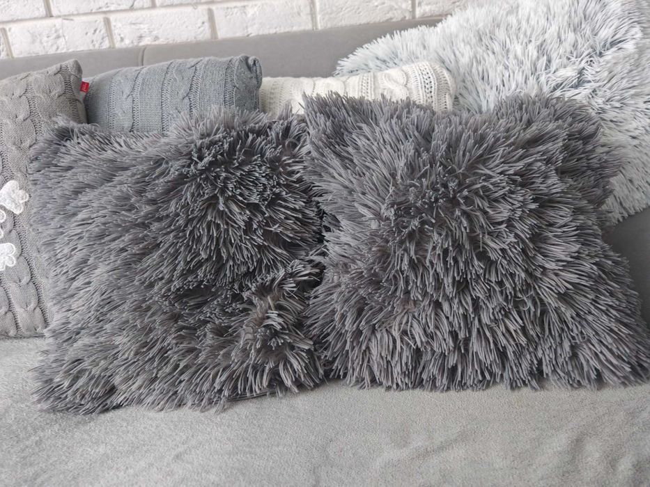 Szare kudłate poszewki fluffy włochacz