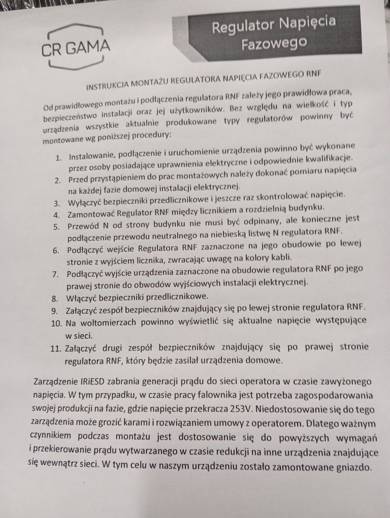 Urządzenie firmy CR GAMMA  zabezpiecza falownik przed wysokim napięcie