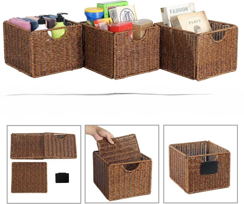 Kosze wiklinowe plastikowe z etykietami 4 szt. brązowe 27x23x19 cm