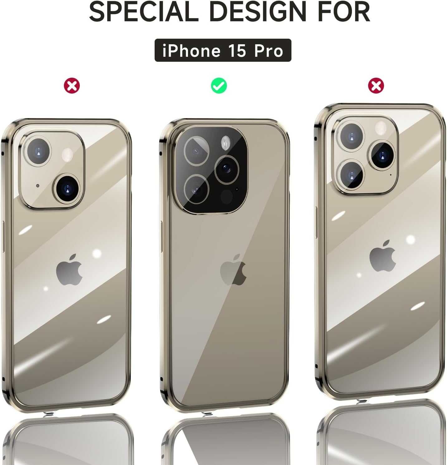 Magnetyczne Etui do iPhone 15 Pro osłona aparatu ze szkła hartowanego