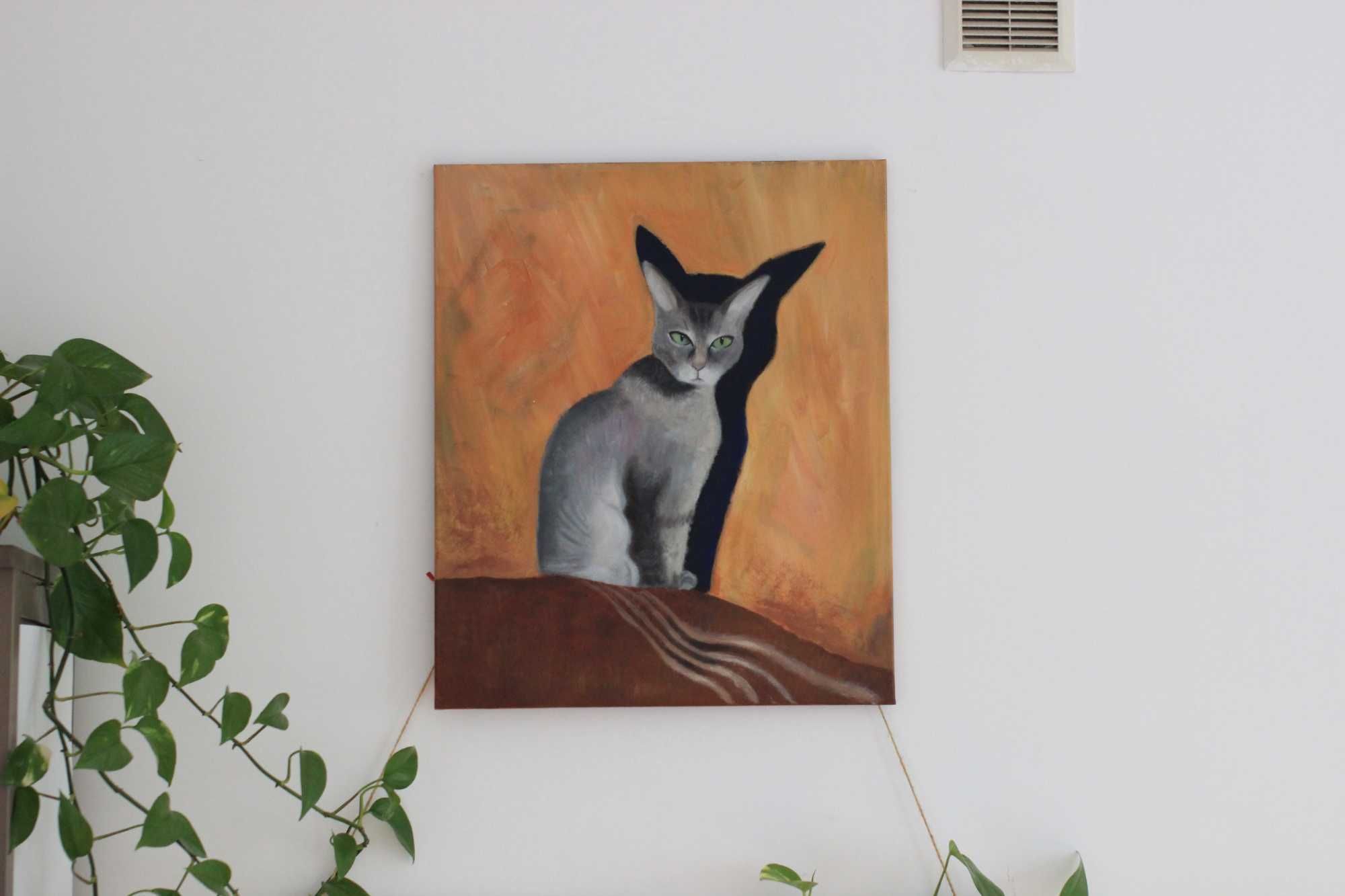 Kot Obraz oryginalny akryl na płótnie 50x60cm zwierzęta