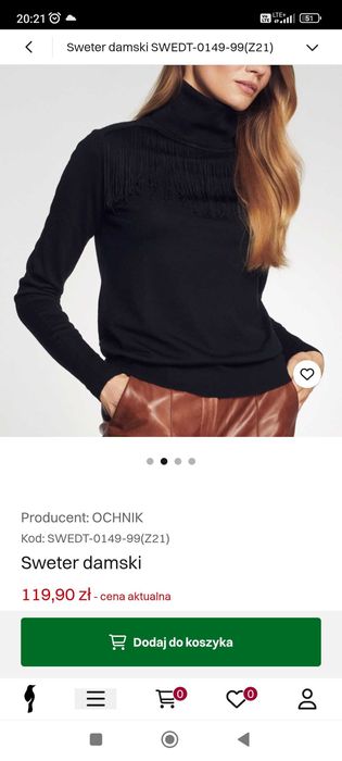 OCHNIK sweter, golf damski czarny