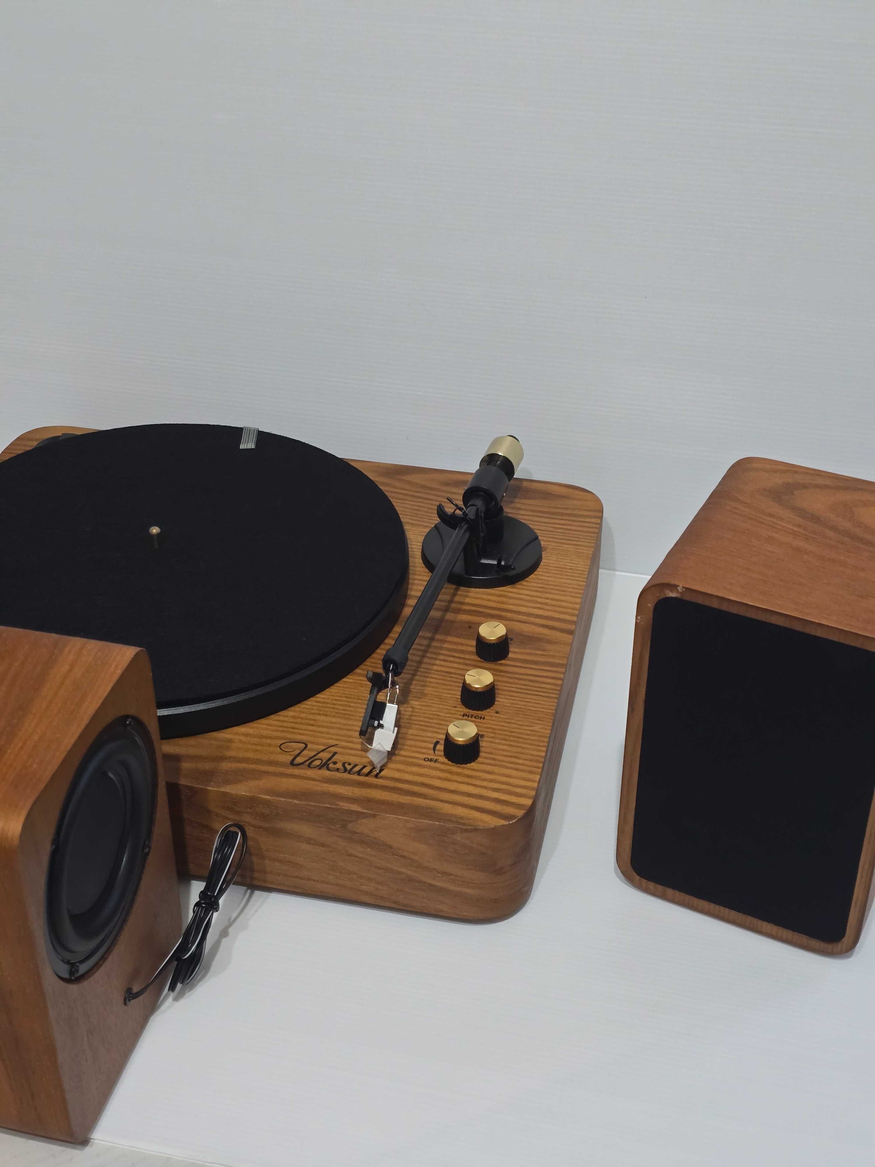 Gramofon Bluetooth HiFi System 2x głośnik 15 W Naturalne drewno