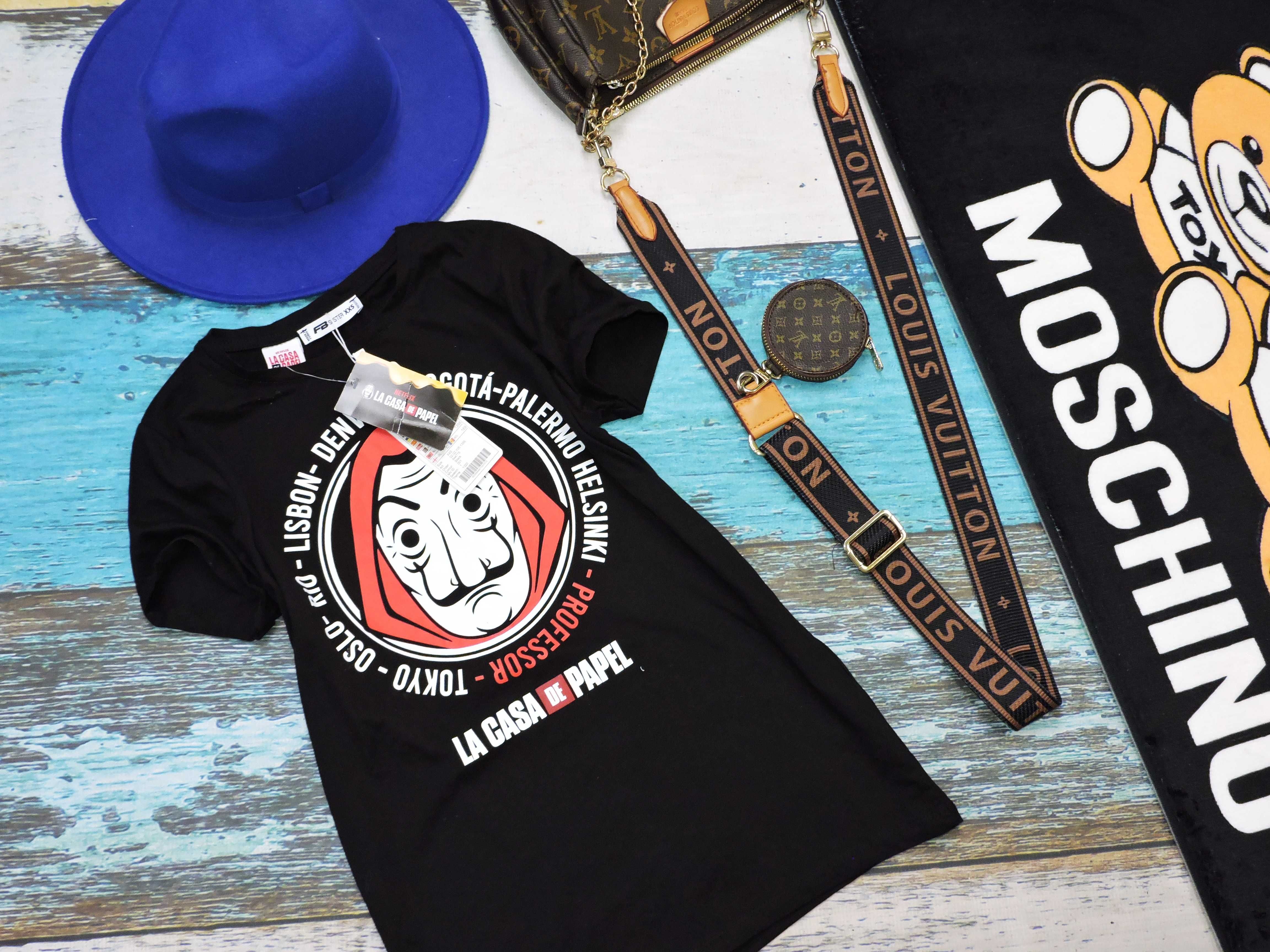 Fishbone Nowy czarny t shirt dom z papieru XXS