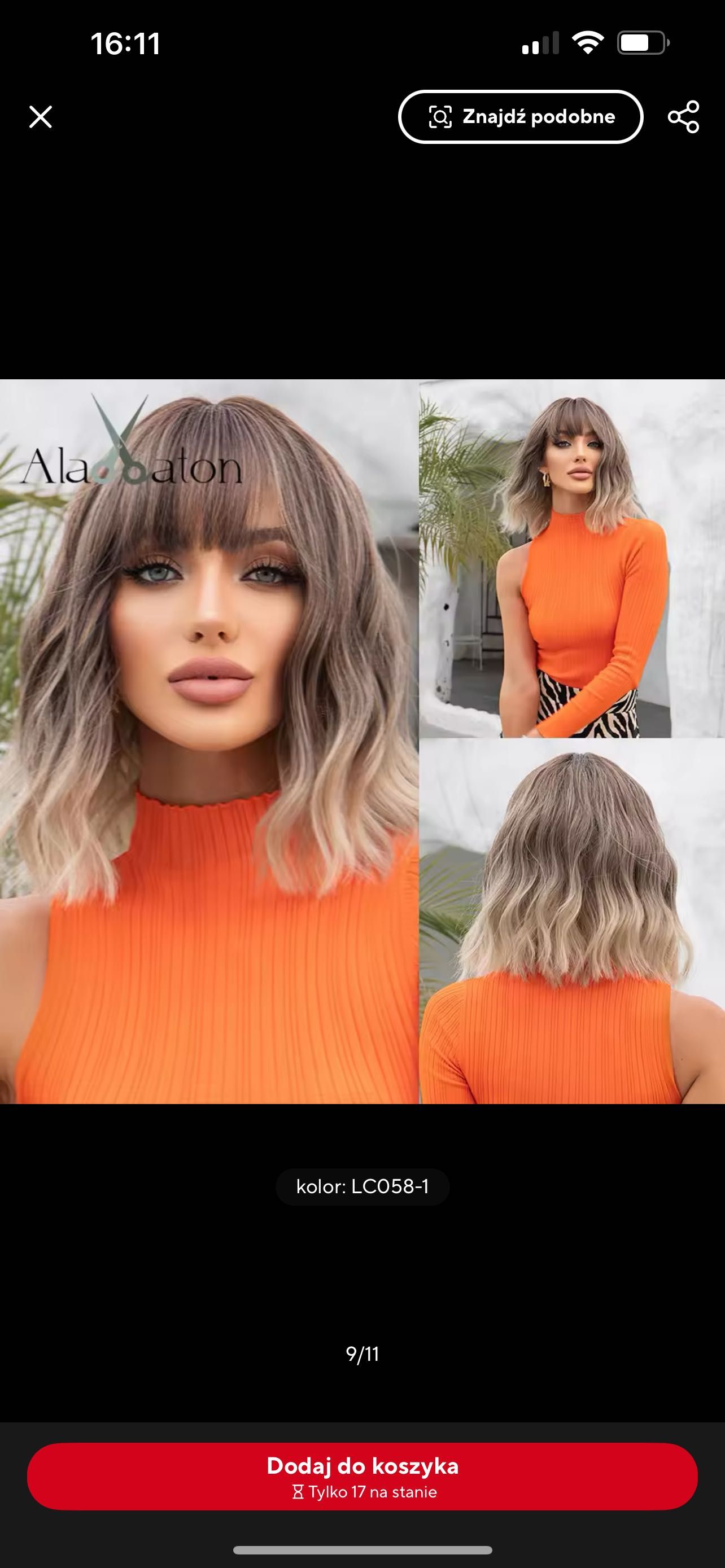 Nowa peruka damska blond z grzywką bob fale krótka sombre