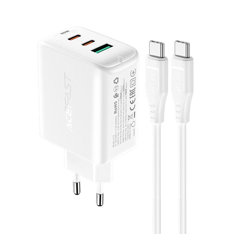 2w1 ładowarka sieciowa 2x usb-c usb 65w + kabel usb-c biały