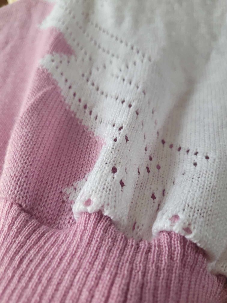 Liliowy sweter z kołnierzykiem oversize bawełna len vintage