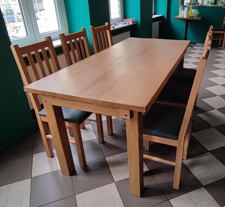 Stół 180x80 + 6 krzeseł tapicerowanych (dostępny też stół 120x80)