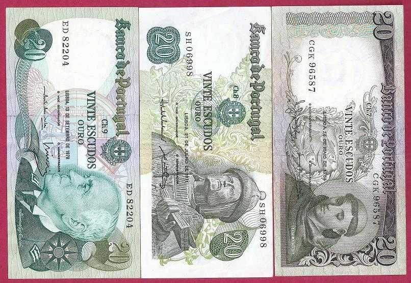 Notas   5   da Republica  20$ escudos  Diferentes