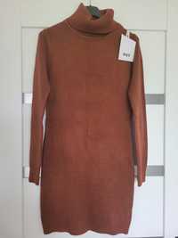 Golf damski sweter sukienka M&V S/M brązowy
