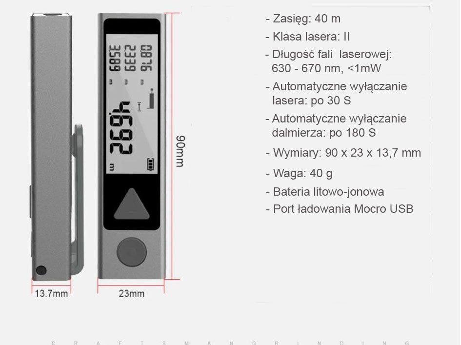 Dalmierz laserowy 40m