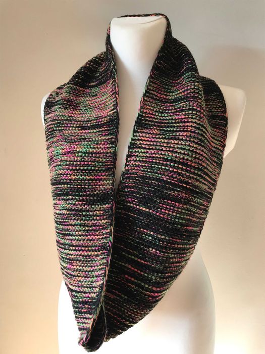 Czarno - neonowy szalik komin szal Vintage Boho Retro wełna