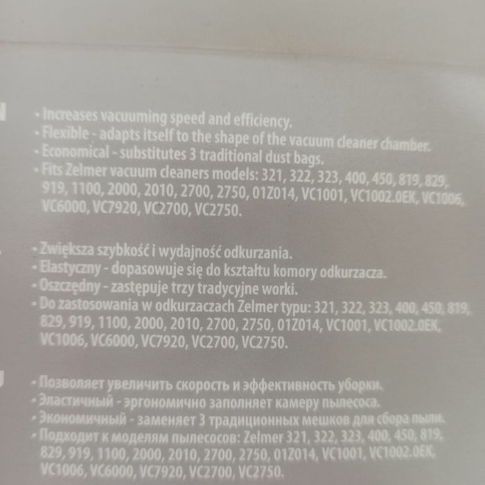 Worki do odkurzacza Zelmer art.nr 49.4000