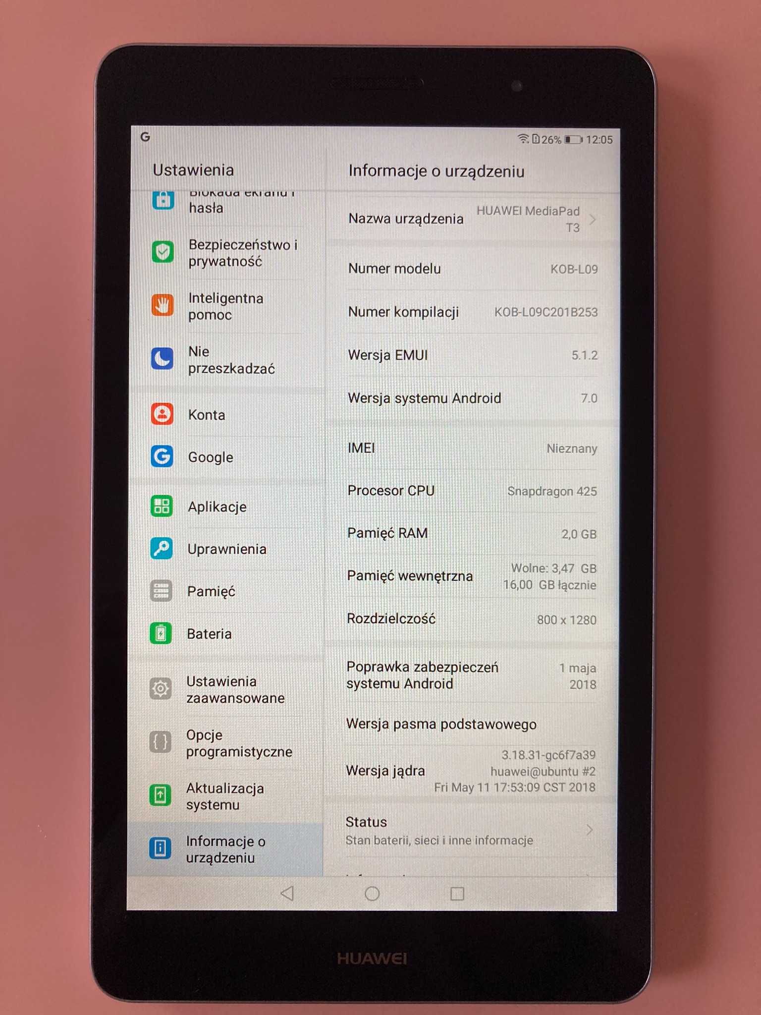 Tablet Huawei MediaPad T3 2GB/16GB LTE KOB-L09