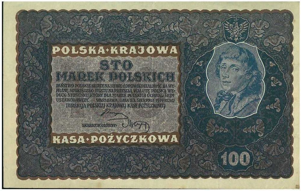 Polska, 100 marek polskich, 23.08.1919, serja I, numeracja bez 'Nr'