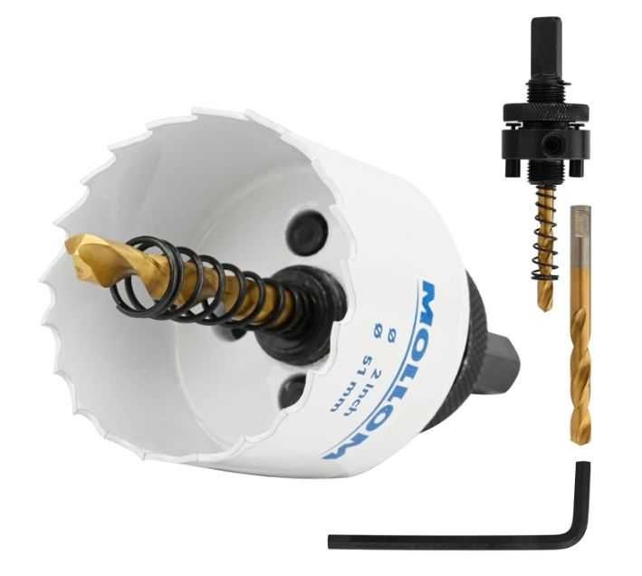 Otwornica bimetalowa 51mm + wiertła prowadzące Mollom