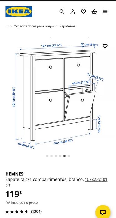 Sapateira c/4 compartimentos, branco,IKEA HEMNES