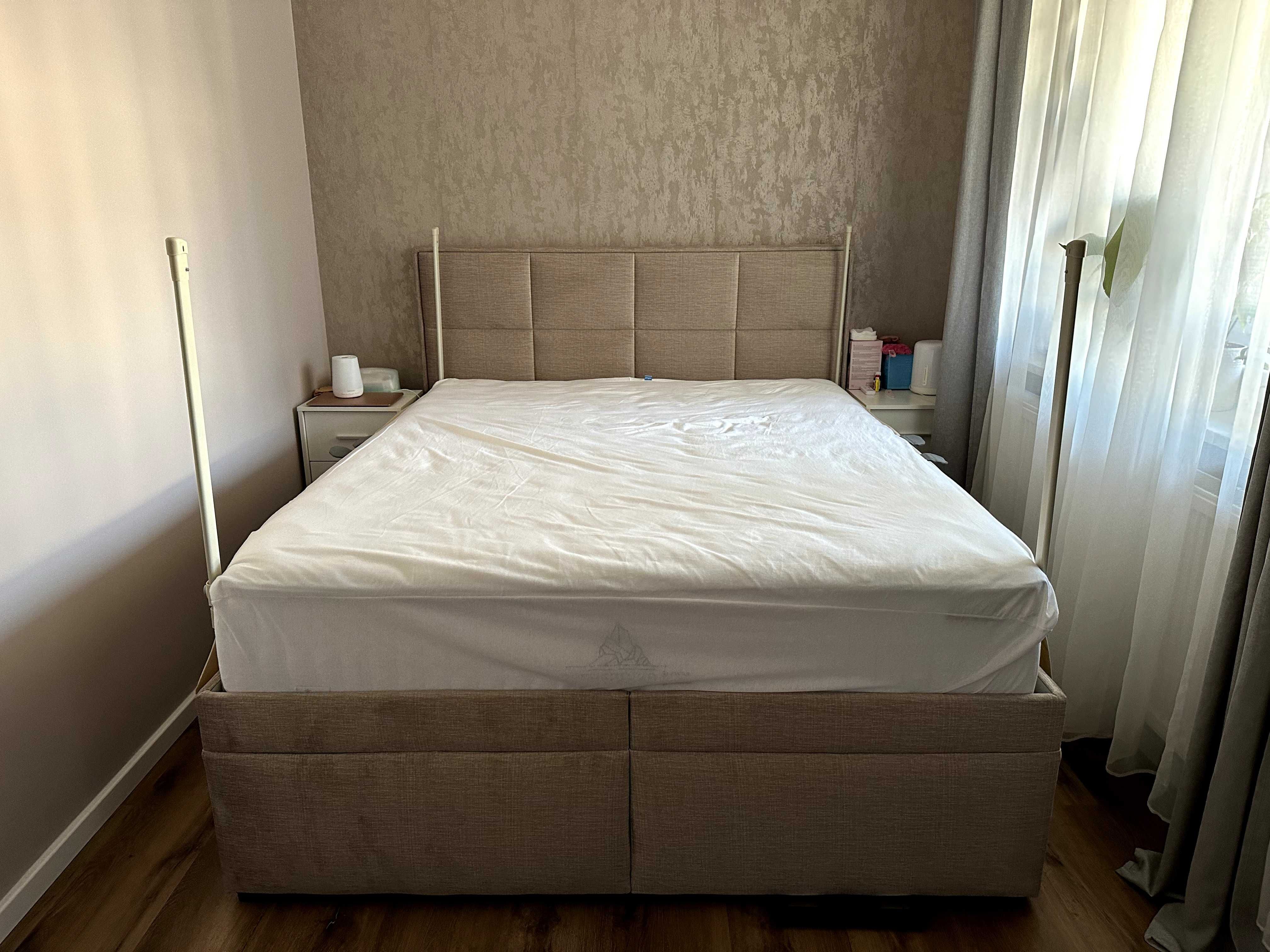 Łóżko tapicerowane Ella 160x200 z pojemnikami i stelażami welur beżowe