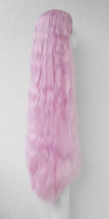 Długa 110cm różowa falowana karbowana peruka z grzywką cosplay wig