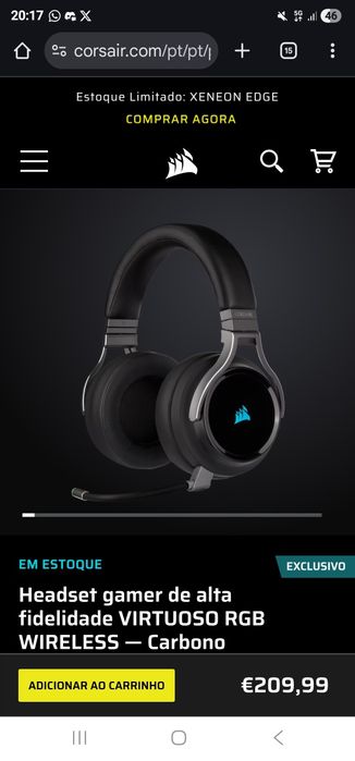 Vendo Heaset Gamming Corsair Virtuoso wireless