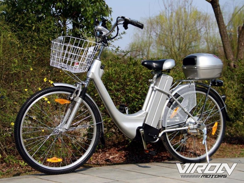 Rower elektryczny Viron 250W /36V srebrny nowy model z manetką gazu