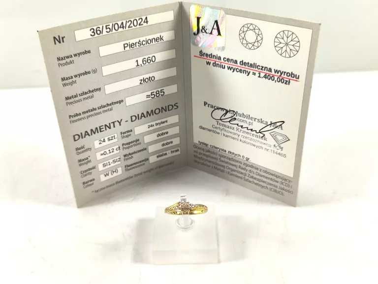 złoty pierścionek z diamentami  P585 R13 1,66G 0,12CT