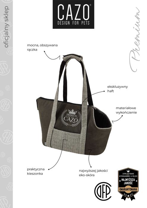 Torba transportowa dla psa, kota CAZO Premium 30x40x24cm, szara