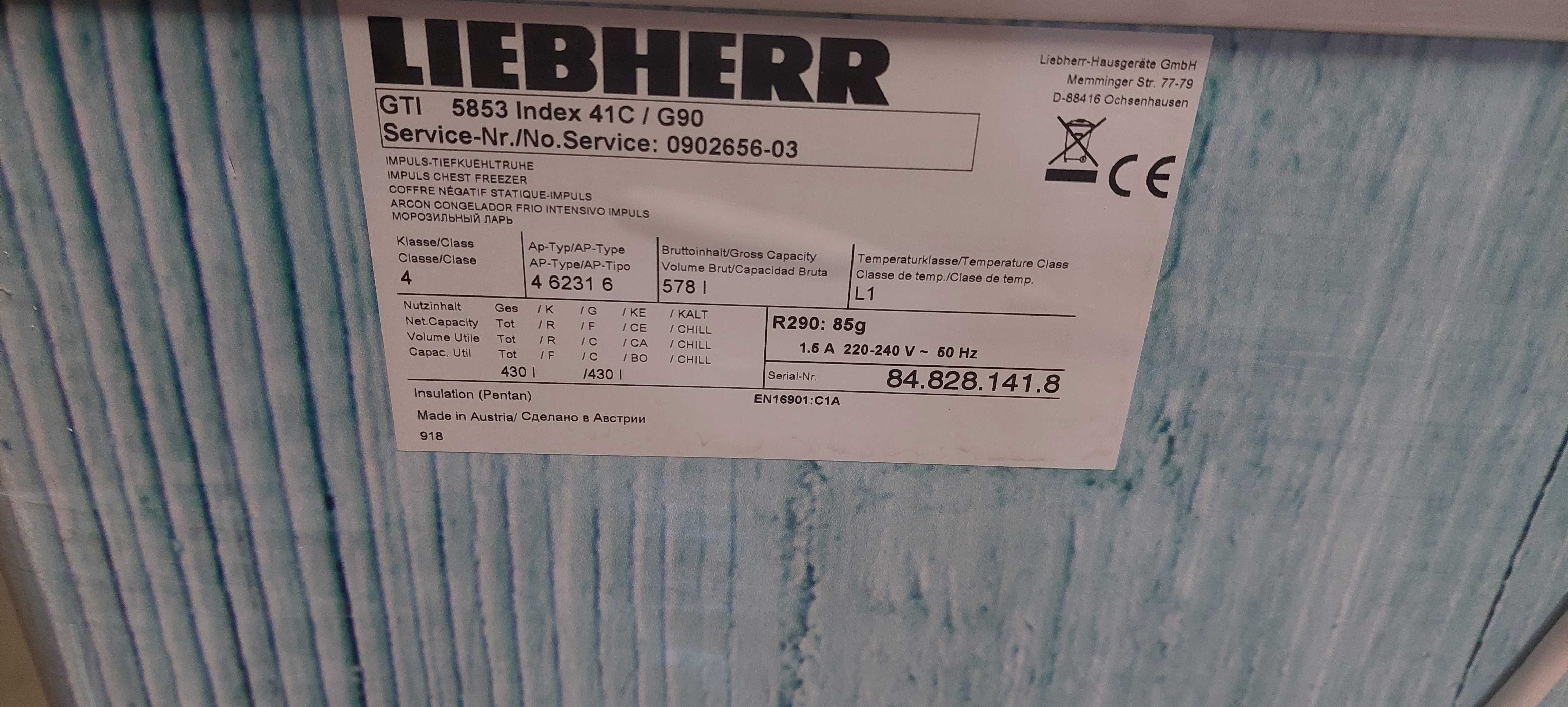 Zamrażarka LIEBHERR 430l oszklona skrzyniowa NOWA