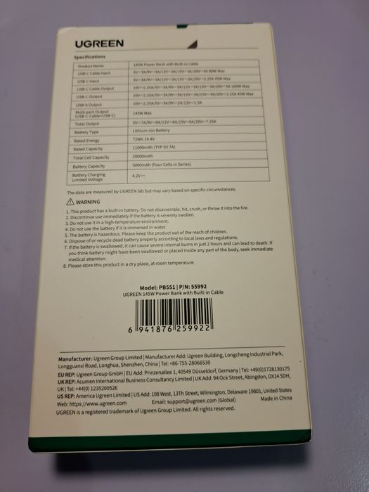Павербанк новий Ugreen 145w 20000mah
