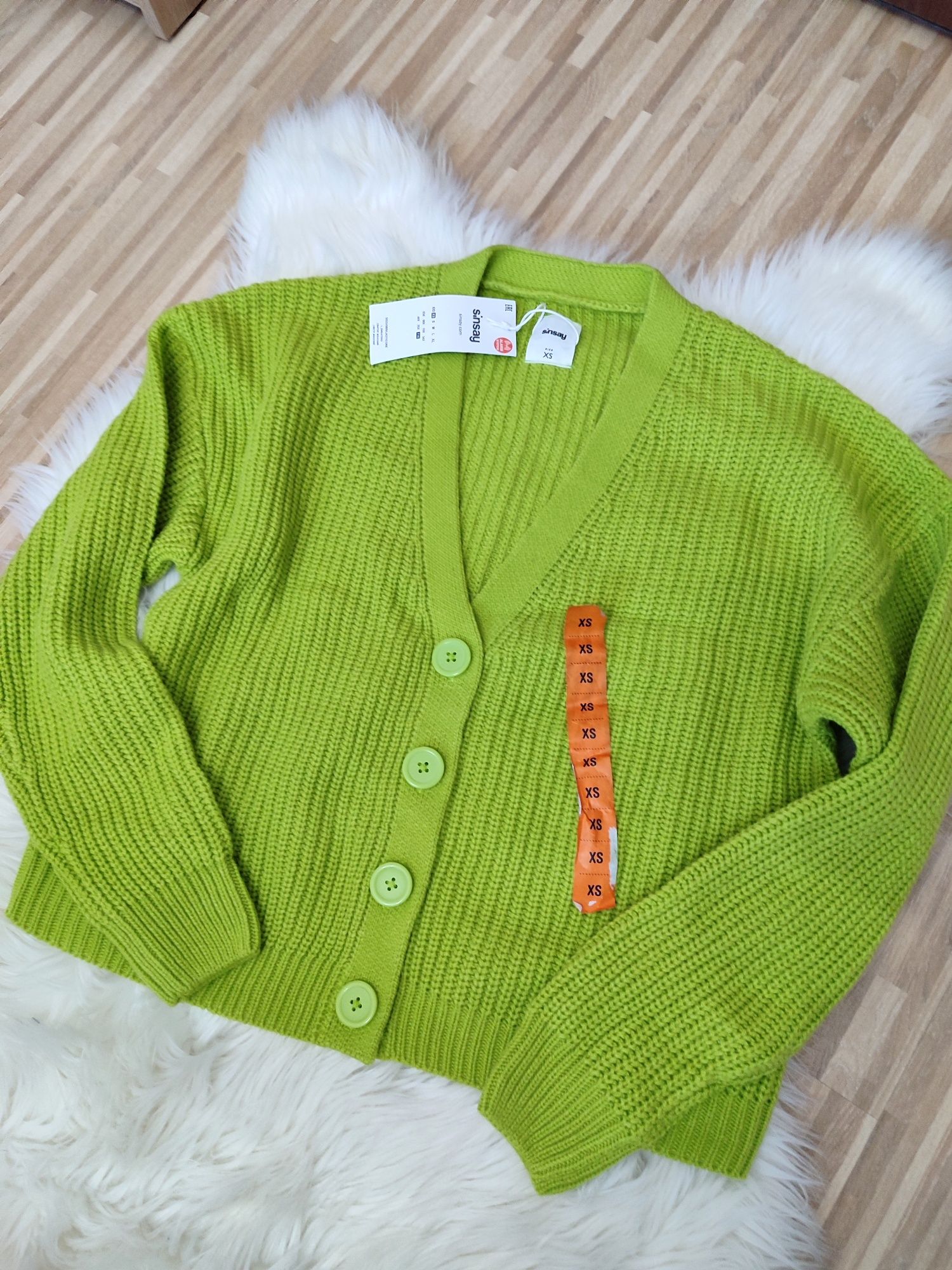 Rozpinany sweter neonowy zielony oversize