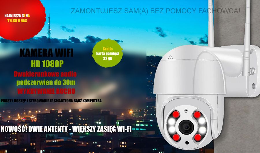 Obrotowa zewnętrzna smart kamera, monitoring