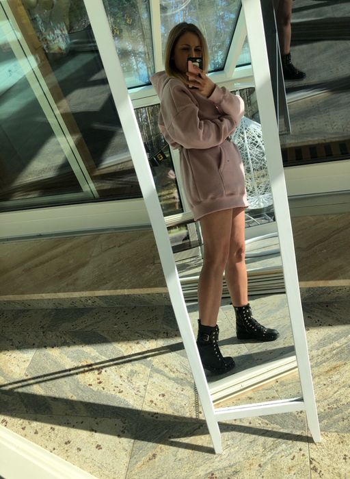 Sukienka tunika pudrowy róż na styl bizuu kupisz nowa S M L