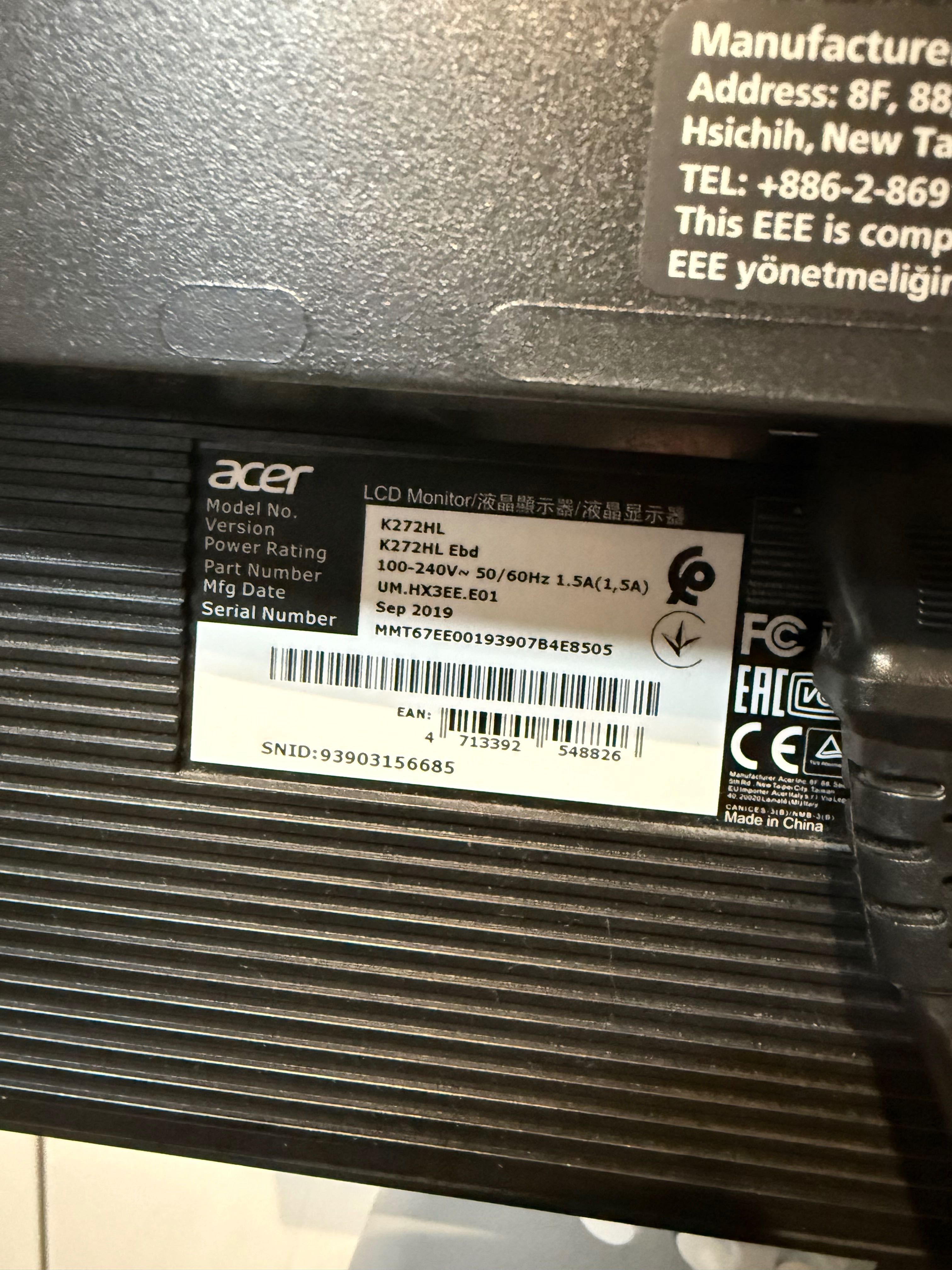 Monitor Acer K272HLEBD 27 cali