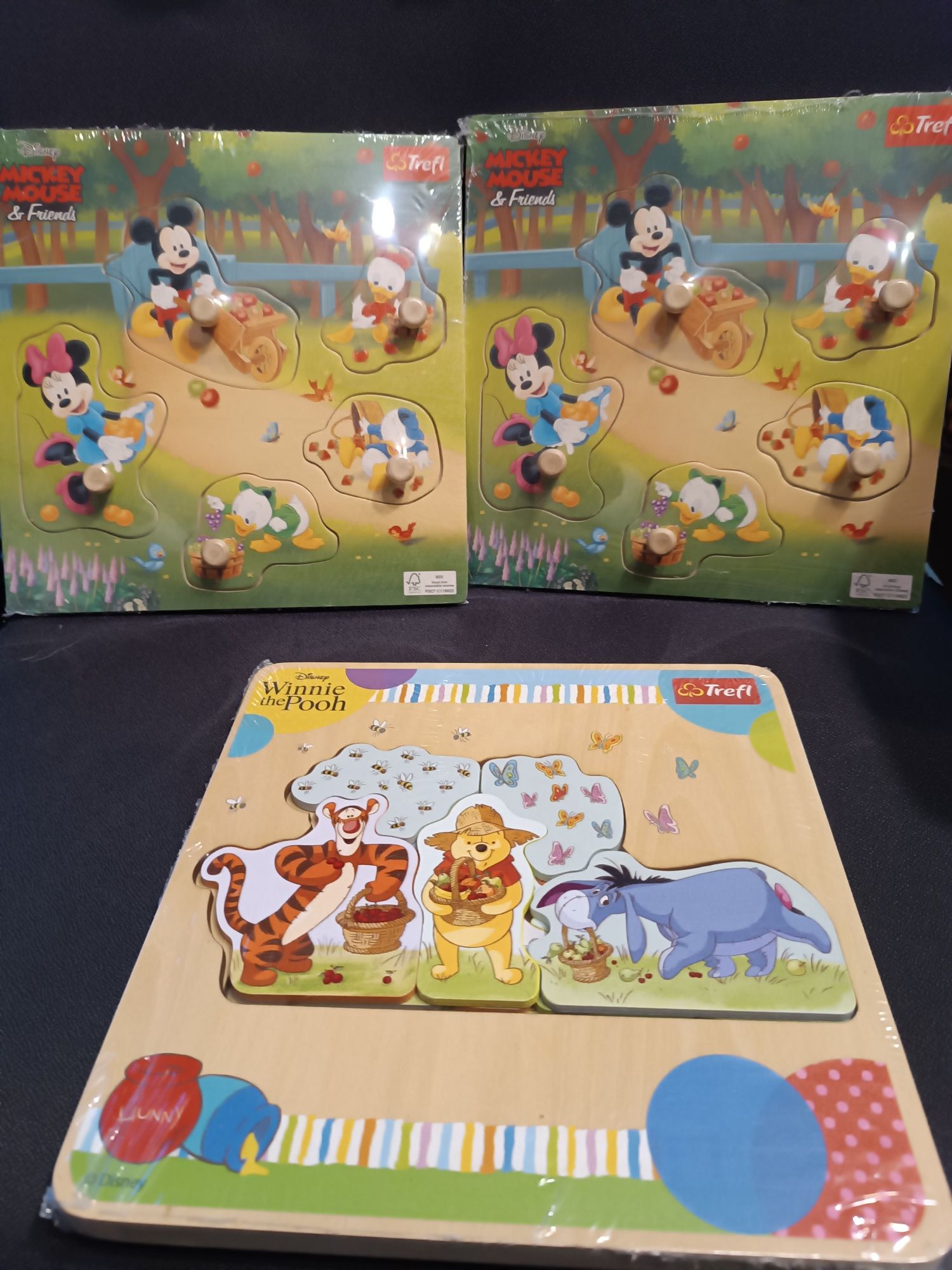 Nowe drewniane puzzle Disney Puchatek, Myszka Mickey