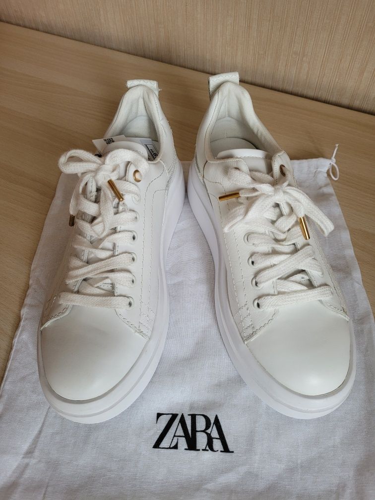 Кросівки Zara, нат.шкіра, кожаные кроссовки Zara на платформе, р.40