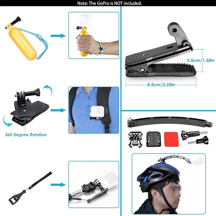 Kit DE 50 acessórios para gopro 11, 10, 9, 8, 7, 6, 5, 4, e similares