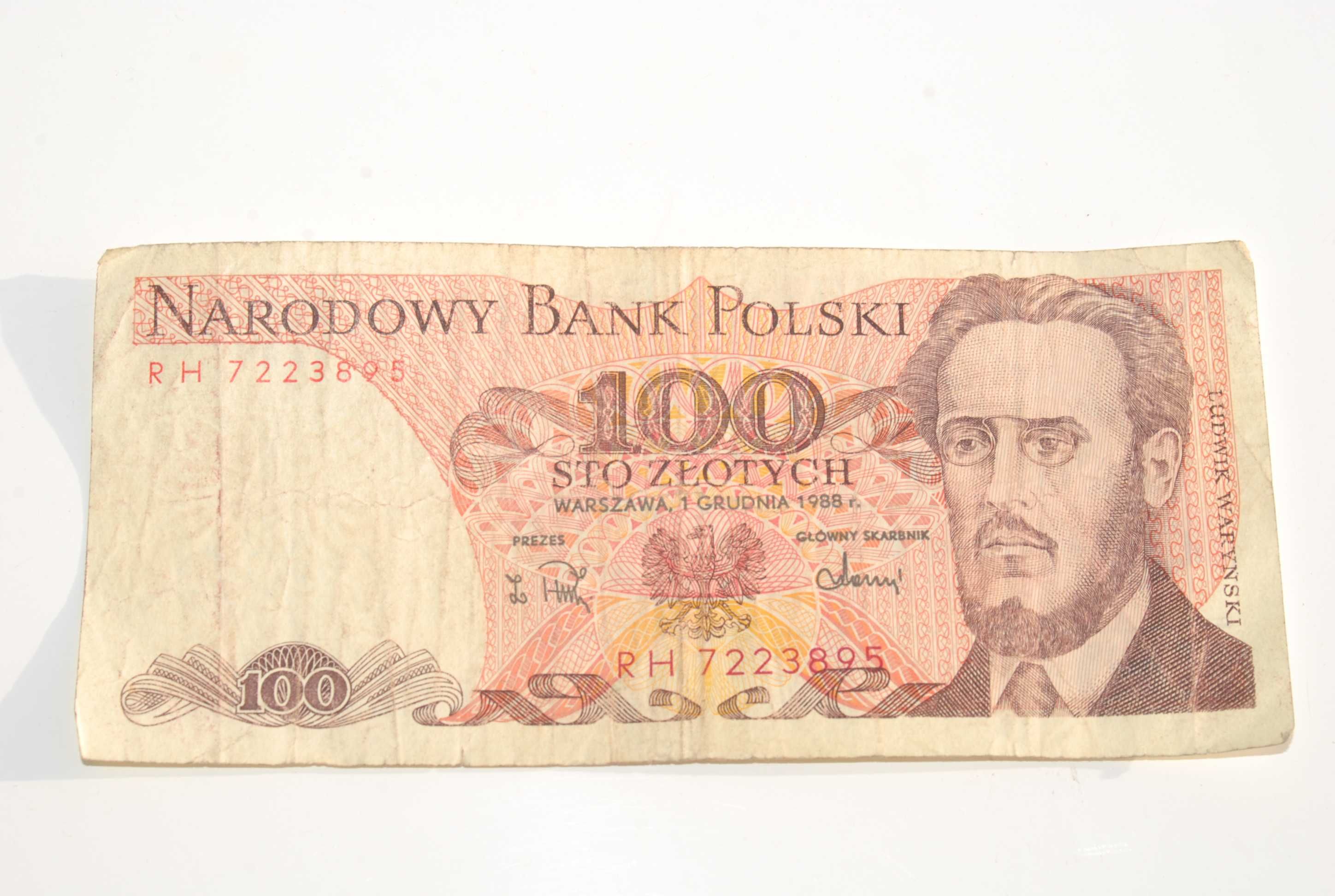 Stary banknot 100 złotych Waryński 1988 antyk