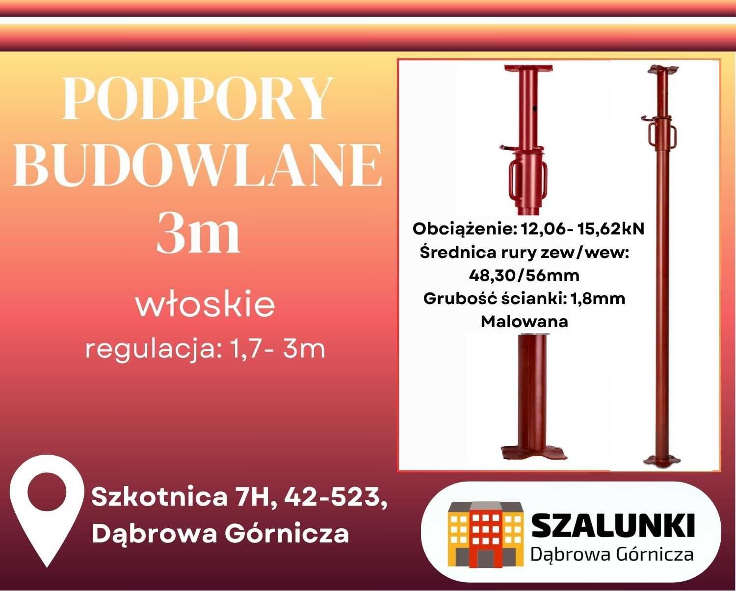 Podpory 3 m  stemple kosze sztyce szalunki  plyty
