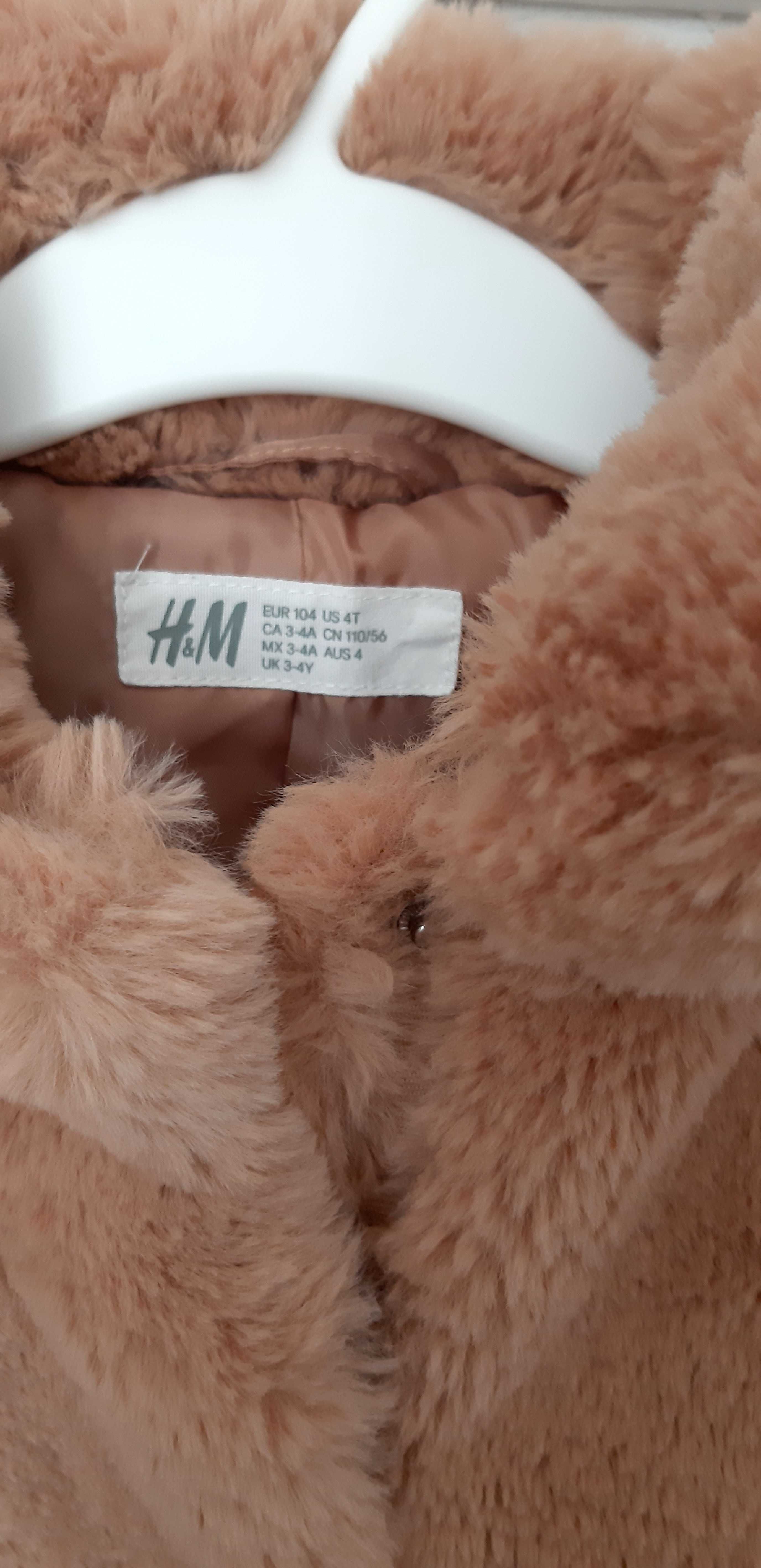 Kurtka zimowa płaszcz miś futerko H&M jak nowe 104 brązowy