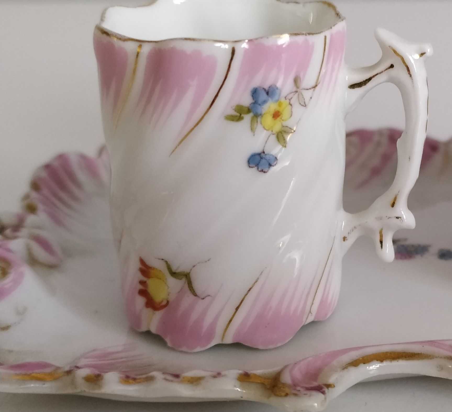 Swirlowa porcelana ręcznie malowane filiżanki z tacą w stylu neorokoko