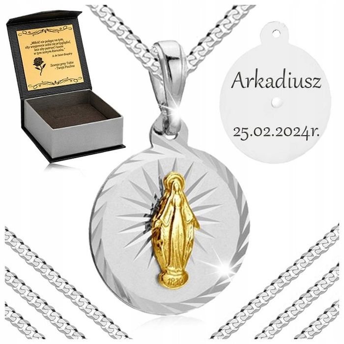 Męski Łańcuszek Z Medalikiem Matka Boska Srebro 925 Biżuteria Srebrna