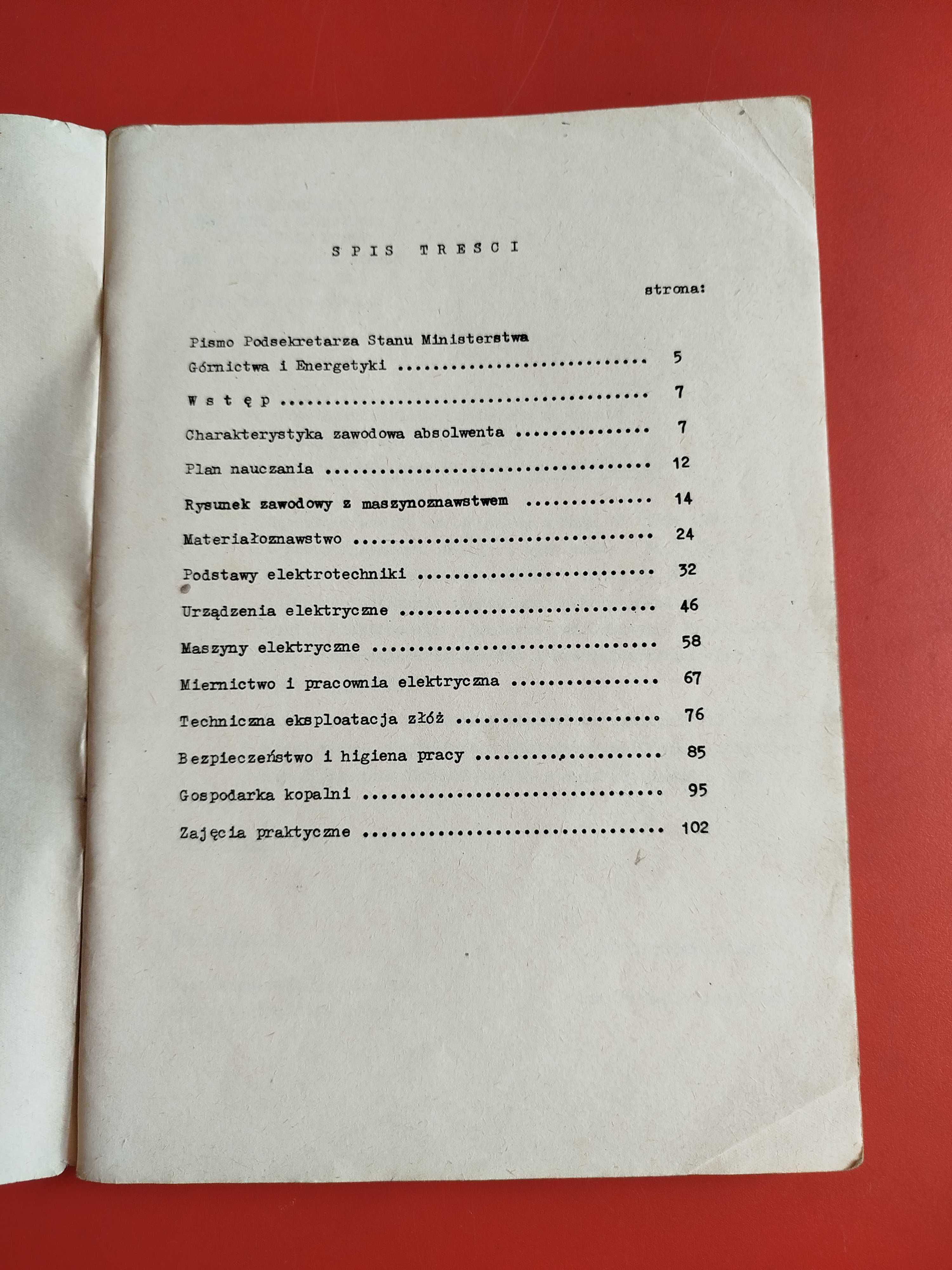 Program nauczania, Elektromonter górnictwa podziemnego