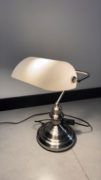 Lampa biurkowa do biura bankierska super stylowa retro satyna klosz