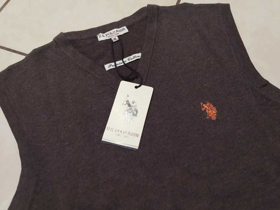 US POLO ASSN - z Metkami Logowany Sweter Bezrękawnik Męski rozmiar L