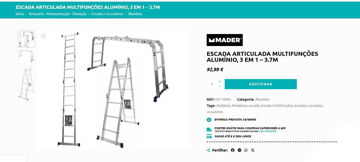 Escada articulada multifunções alumínio, 3 em1 – 3.7M